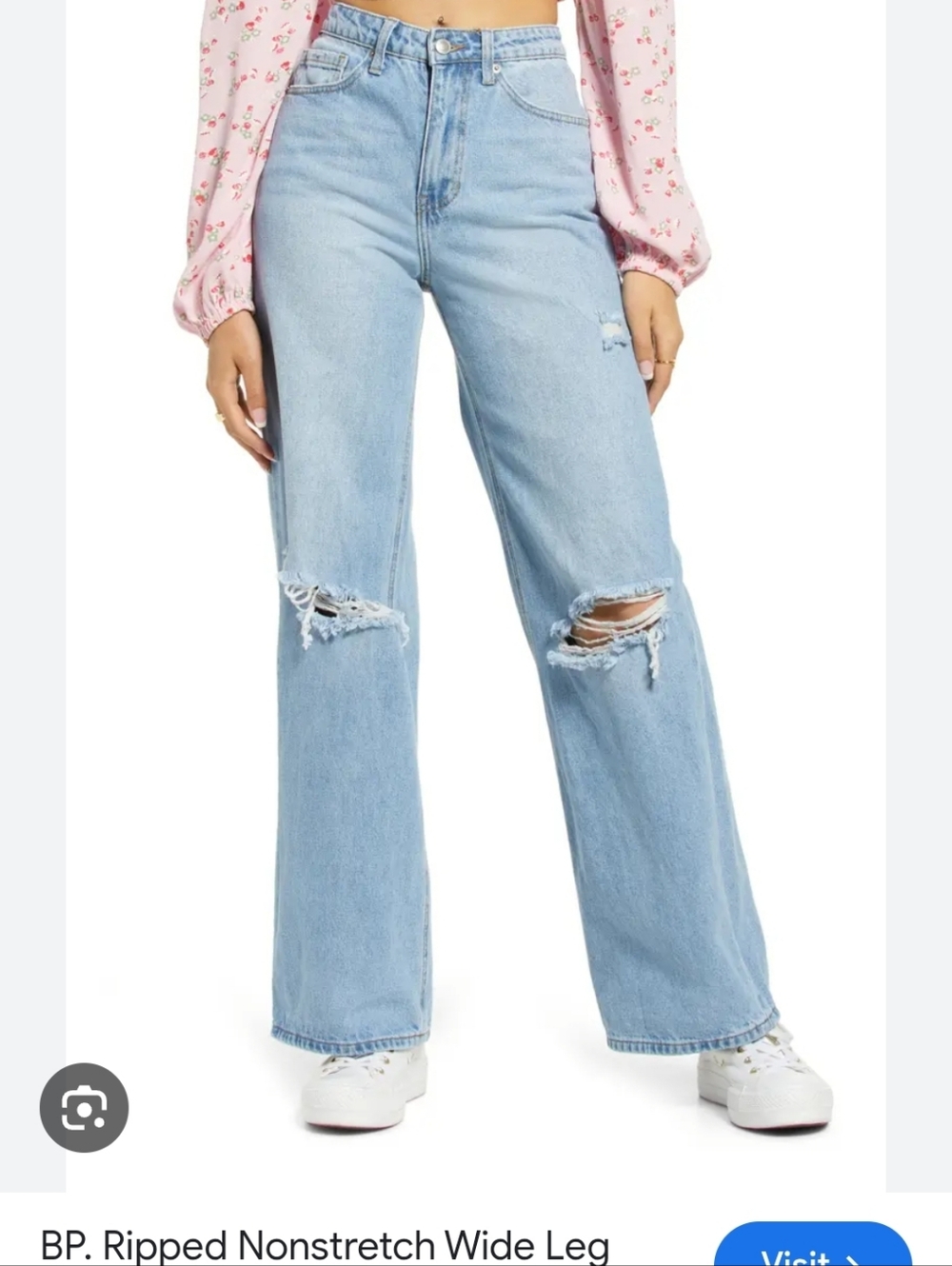 BP Ripped Wide Leg Jeans Light Wash Distressed High Rise Size 31 Women